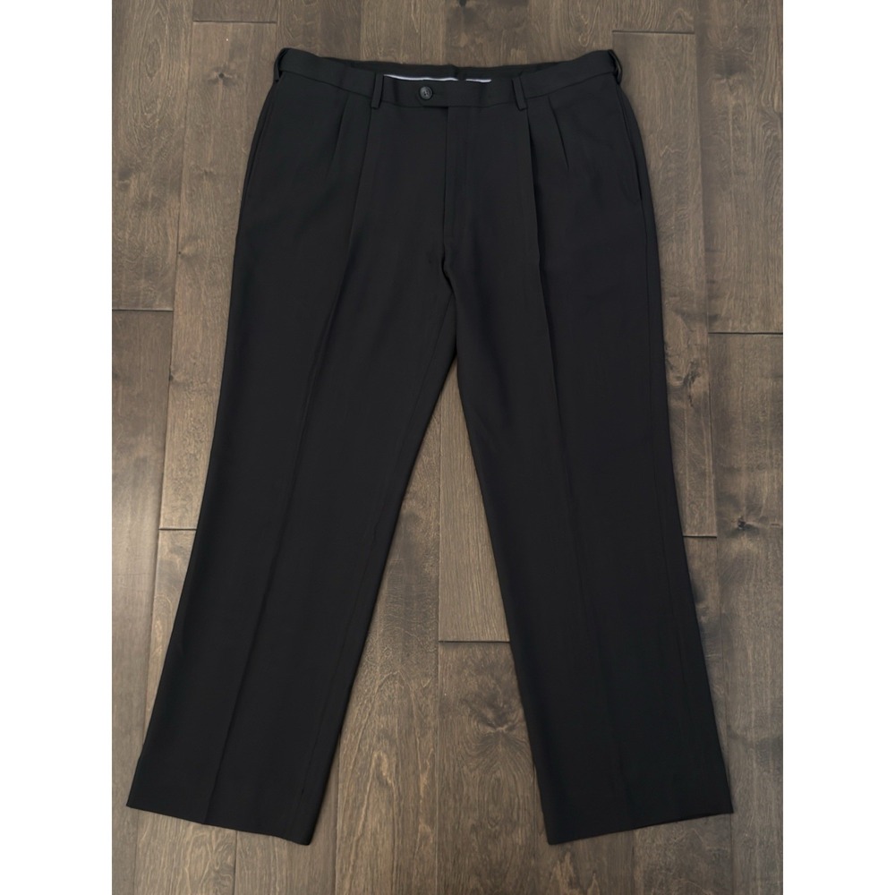 Haggar Repreve Mens Pleated Dress Pants 40X30 Dark Grey Expandable Eclo Stria